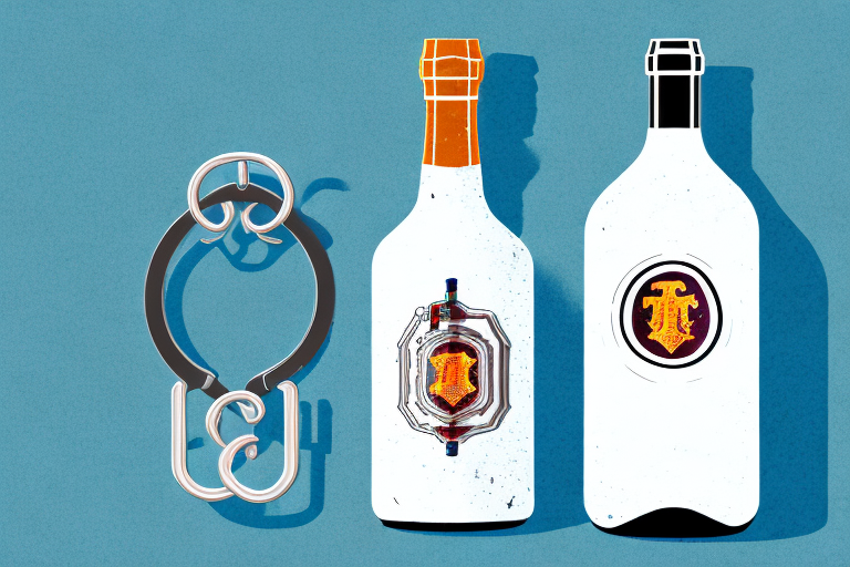 A pair of handcuffs next to a bottle of alcohol with a texas state silhouette in the background