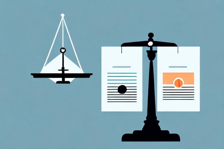 A symbolic balance scale with a handgun on one side and a set of legal papers on the other