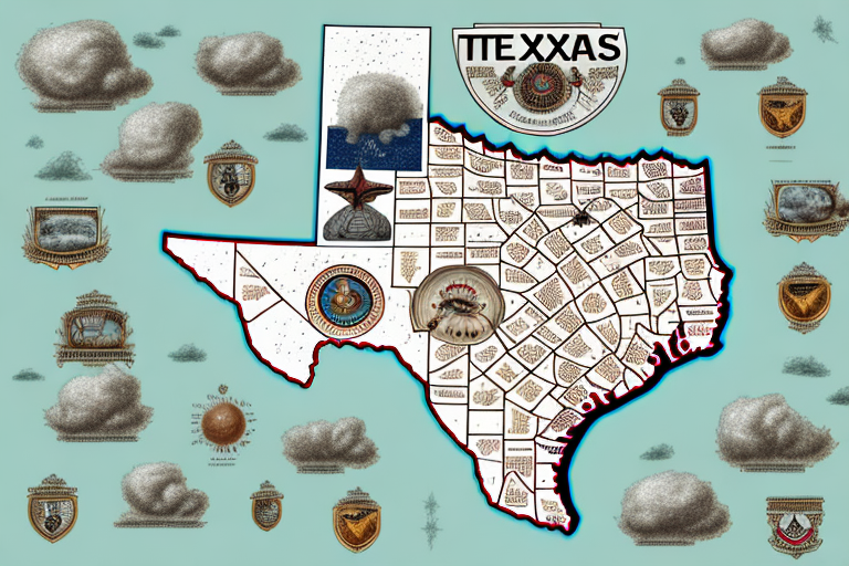 The texas state map with a symbolic representation of a health disaster like a storm cloud hovering over it