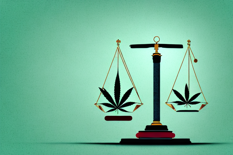 A set of scales balancing a marijuana leaf and the state of texas