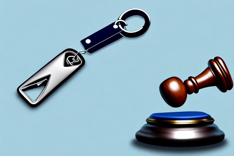 A set of car keys next to a gavel