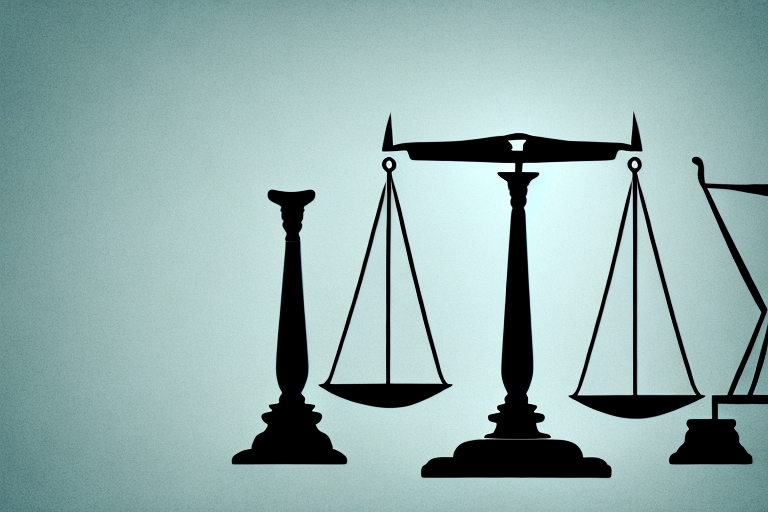 A balanced scale of justice with a gavel on one side and a symbolic representation of a terroristic threat