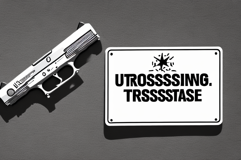 A concealed handgun next to a "no trespassing" sign