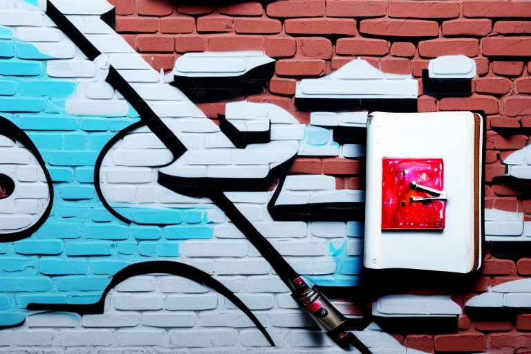 A spray paint can next to a brick wall