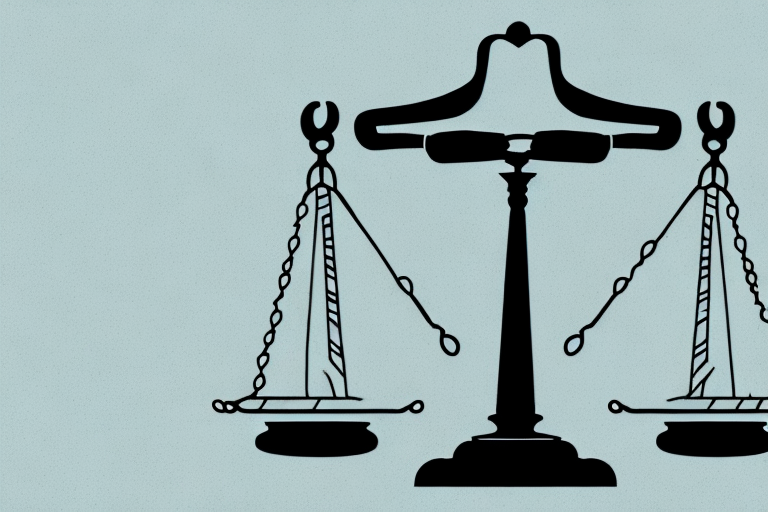 A balanced scale with a gavel on one side and a texas state outline on the other